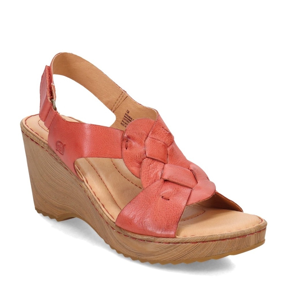 New Born Women's Coral Leather Wedge Sandals 9M
